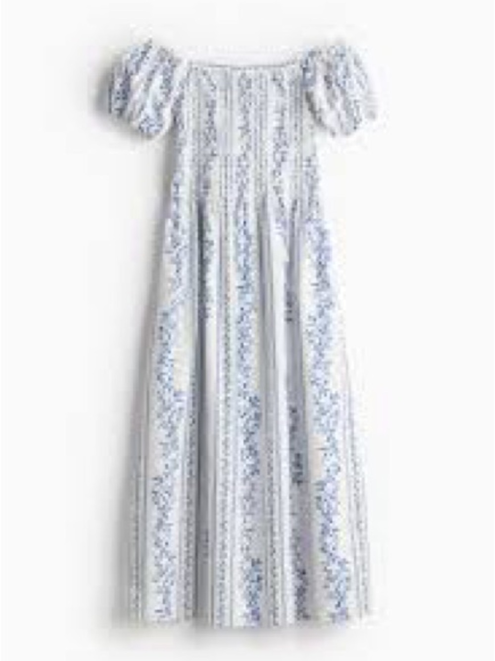 Blue and White smocked poplin Bridgerton off the shoulder dress size small